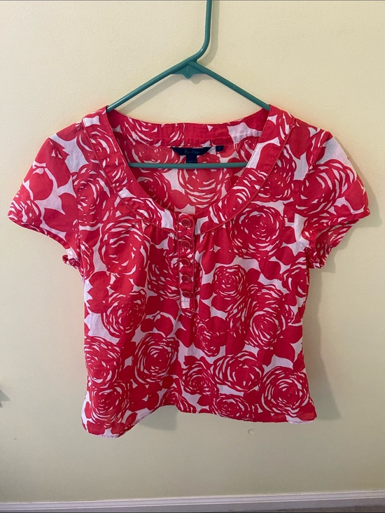 Boden Tops - Boden Red and White Floral Cotton Top